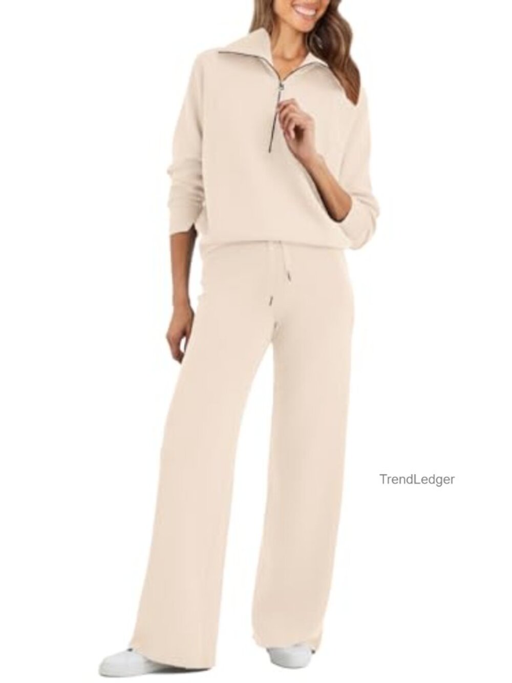 2 Piece Sweatsuit Set Half Zip Oversized Sweatshirt Wide Leg Sweatpants Lounge